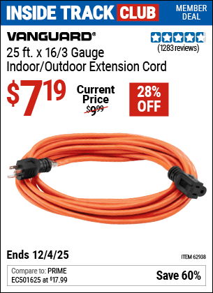 Harbor Freight Coupons, HF Coupons, 20% off - 25 ft. x 16 Gauge Indoor/Outdoor Extension Cord