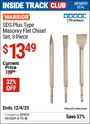 Harbor Freight Coupons, HF Coupons, 20% off - 3 Piece Sds Masonry Flat Chisel Set