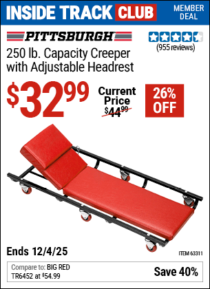 Harbor Freight Coupons, HF Coupons, 20% off - Heavy Duty Creeper With Adjustable Headrest