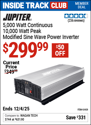 Harbor Freight Coupons, HF Coupons, 20% off - JUPITER 5000 Watt Continuous/10000 Watt Peak Modified Sine Wave Power Inverter for $359.99