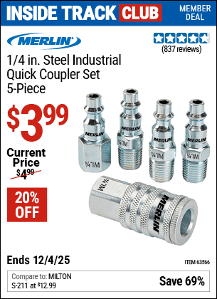 Harbor Freight Coupons, HF Coupons, 20% off - 5 Piece Steel Coupler Connector Kit Industrial Series