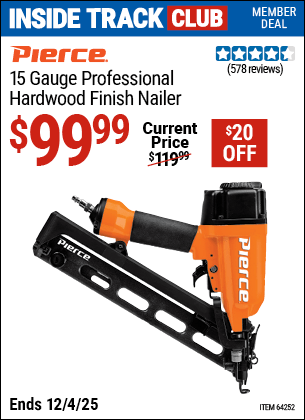 Harbor Freight Coupons, HF Coupons, 20% off - Pierce 15 Gauge Finish Nailer