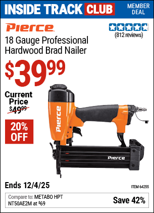 Harbor Freight Coupons, HF Coupons, 20% off - Pierce 18 Gauge Brad Nailer