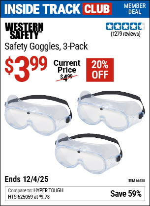 Harbor Freight Coupons, HF Coupons, 20% off - Safety Goggles Pack Of 3