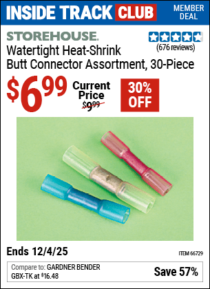 Harbor Freight Coupons, HF Coupons, 20% off - 30 Piece Watertight Heat-shrink Butt Connector Assortment