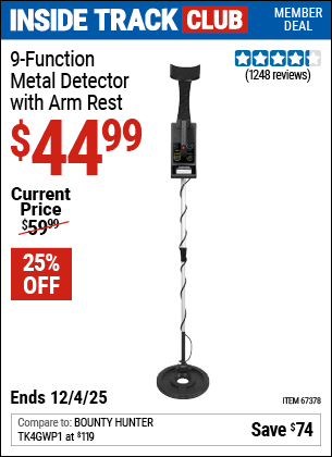 Harbor Freight Coupons, HF Coupons, 20% off - 9 Function Metal Detector With Arm Rest