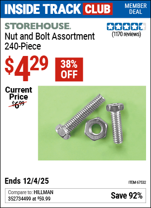 Harbor Freight Coupons, HF Coupons, 20% off - 240 Piece Nut And Bolt Assortment