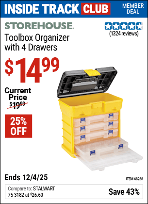 Harbor Freight Coupons, HF Coupons, 20% off - Toolbox Organizer With 4 Drawers