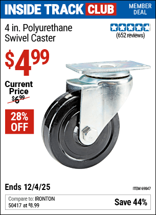 Harbor Freight Coupons, HF Coupons, 20% off - 4 in. Polyurethane Swivel Caster