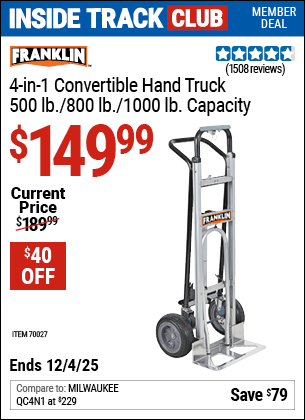 Harbor Freight Coupons, HF Coupons, 20% off - Franklin 4-in-1 Convertible Hand Truck