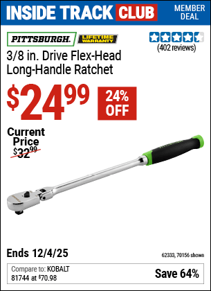 Harbor Freight Coupons, HF Coupons, 20% off - PITTSBURGH 3/8 in. Drive Professional Flex Head Long Handle Ratchet for $27.99
