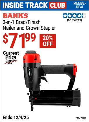 Harbor Freight Coupons, HF Coupons, 20% off - BANKS 3-in-1 Brad/Finish Nailer and Crown Stapler for $69.99