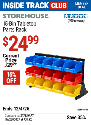 Harbor Freight Coupons, HF Coupons, 20% off - 15 Bin Table Top Parts Rack