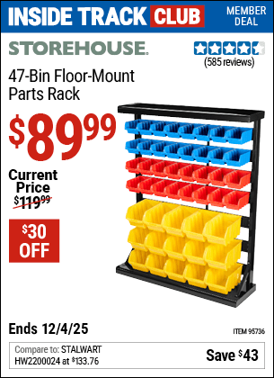 Harbor Freight Coupons, HF Coupons, 20% off - 47 Bin Floor Mount Parts Rack