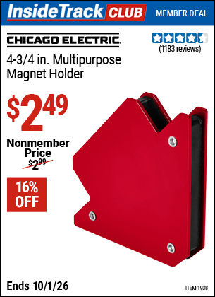 Harbor Freight Coupons, HF Coupons, 20% off - CHICAGO ELECTRIC 4-3/4 in. Multipurpose Magnet Holder for $1.99
