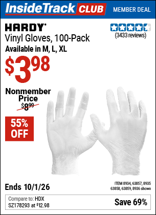 Harbor Freight Coupons, HF Coupons, 20% off - HARDY Vinyl Gloves 100 Pc. for $4.99