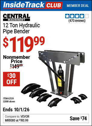 Harbor Freight Coupons, HF Coupons, 20% off - 12 Ton Hydraulic Pipe Bender
