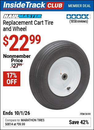 Harbor Freight Coupons, HF Coupons, 20% off - HAUL-MASTER Replacement Cart Tire and Wheel for $17.99