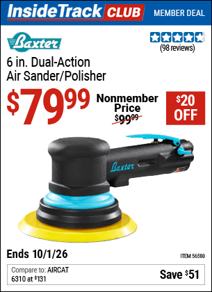 Harbor Freight Coupons, HF Coupons, 20% off - BAXTER 6 In. Dual Action Air Sander for $79.99