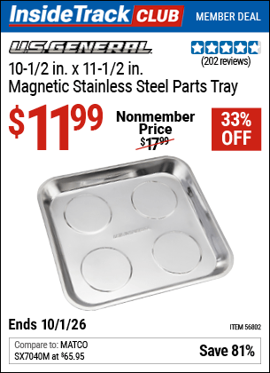 Harbor Freight Coupons, HF Coupons, 20% off - 10-1/2 in. x 11-1/2 in. Magnetic Stainless Steel Parts Tray