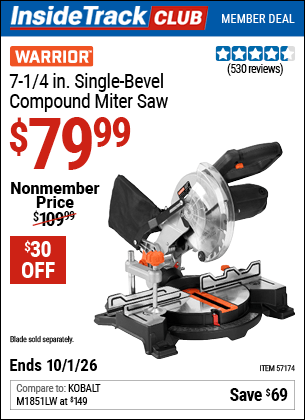 Harbor Freight Coupons, HF Coupons, 20% off - WARRIOR 7-1/4 in. Compound Single Bevel Miter Saw for $69.99