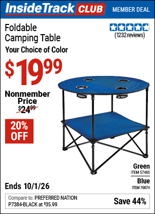 Harbor Freight Coupons, HF Coupons, 20% off - Foldable Camping Table