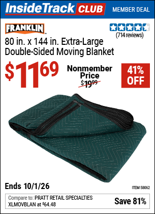 Harbor Freight Coupons, HF Coupons, 20% off - 80 in. x 144 in. Extra Large Double-Sided Moving Blanket