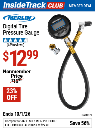 Harbor Freight Coupons, HF Coupons, 20% off - MERLIN Digital Tire Pressure Gauge for $14.99