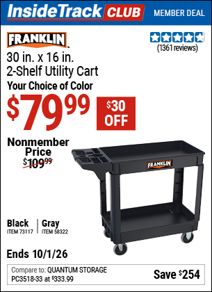 Harbor Freight Coupons, HF Coupons, 20% off - FRANKLIN 30 in. x 16 in. Industrial Polypropylene Service Cart for $79.99