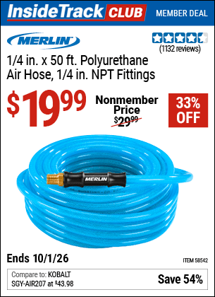 Harbor Freight Coupons, HF Coupons, 20% off - MERLIN 1/4 in. x 50 ft. Poly Air Hose for $19.99