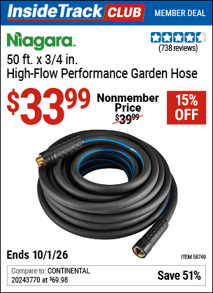 Harbor Freight Coupons, HF Coupons, 20% off - NIAGARA 50 ft. x 3/4 in. High Performance Contractor Grade Hose for $34.99
