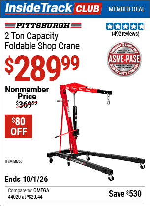 Harbor Freight Coupons, HF Coupons, 20% off - PITTSBURGH 2 Ton-Capacity Foldable Shop Crane 