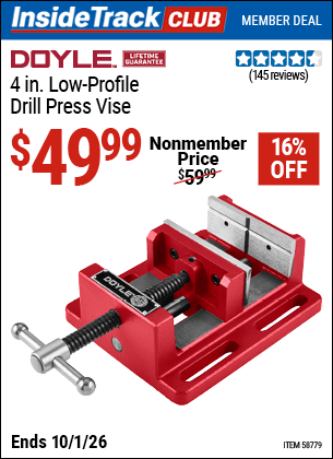 Harbor Freight Coupons, HF Coupons, 20% off - DOYLE 4 in. Low-Profile Drill Press Vise 