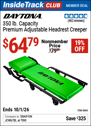 Harbor Freight Coupons, HF Coupons, 20% off - DAYTONA 350 lb capacity Premium Adjustable Headrest Creeper 