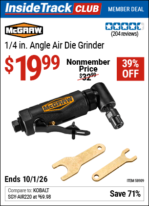 Harbor Freight Coupons, HF Coupons, 20% off - MCGRAW Pneumatic 1/4 in. Angle Die Grinder for $22.49