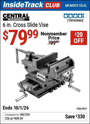 Harbor Freight Coupons, HF Coupons, 20% off - CENTRAL MACHINERY 6 in. Cross Slide Vise 