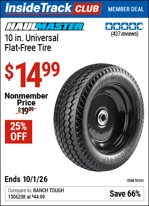 Harbor Freight Coupons, HF Coupons, 20% off - HAUL-MASTER 10 in. Flat-free Tire for $14.99