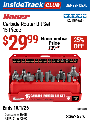 Harbor Freight Coupons, HF Coupons, 20% off - BAUER Carbide Router Bit Set 