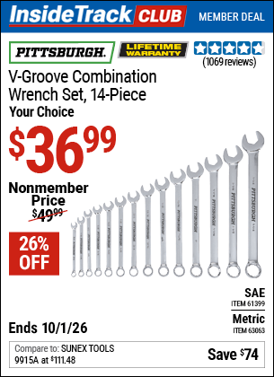 Harbor Freight Coupons, HF Coupons, 20% off - 14 Piece V-groove Fully Polished Combination Wrench Sets