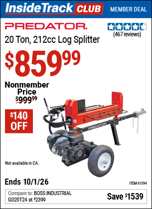 Harbor Freight Coupons, HF Coupons, 20% off - 20 Ton Gas Engine Log Splitter