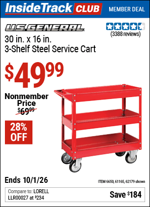 Harbor Freight Coupons, HF Coupons, 20% off - 16 X 30 Three Shelf Steel Service Cart
