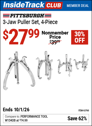 Harbor Freight Coupons, HF Coupons, 20% off - Three-jaw Puller 4 Piece Set