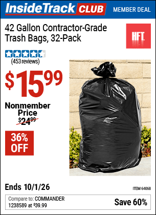 Harbor Freight Coupons, HF Coupons, 20% off - 24 Gallon Contractor Grade Trash Bags Pack Of 32