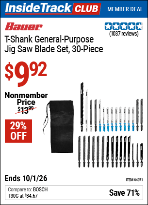 Harbor Freight Coupons, HF Coupons, 20% off - 30 Piece T-shank All Purpose Jigsaw Blade Assortment