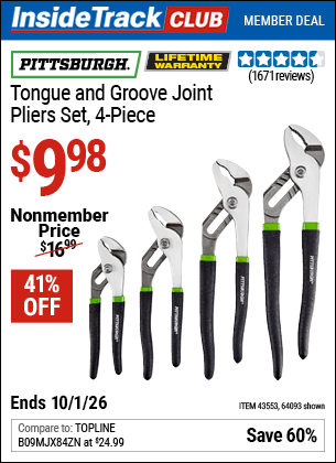 Harbor Freight Coupons, HF Coupons, 20% off - 4 Piece Tongue And Groove Joint Pliers Set