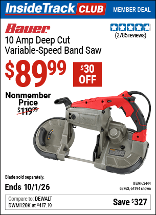 Harbor Freight Coupons, HF Coupons, 20% off - 10 Amp Deep Cut Variable Speed Band Saw Kit