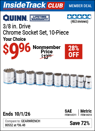 Harbor Freight Coupons, HF Coupons, 20% off - 3/8 in. Drive Metric Chrome Socket Set, 10 Pc.