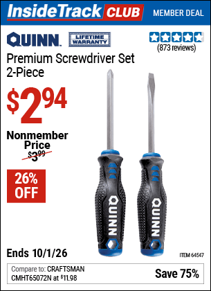 Harbor Freight Coupons, HF Coupons, 20% off - Quinn 2 Pc Premium Screwdriver Set