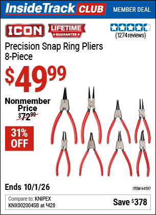 Harbor Freight Coupons, HF Coupons, 20% off - 8 Piece Precision Snap Ring Pliers Icon