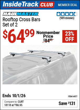 Harbor Freight Coupons, HF Coupons, 20% off - Universal Roof Cross Bars Set Of 2